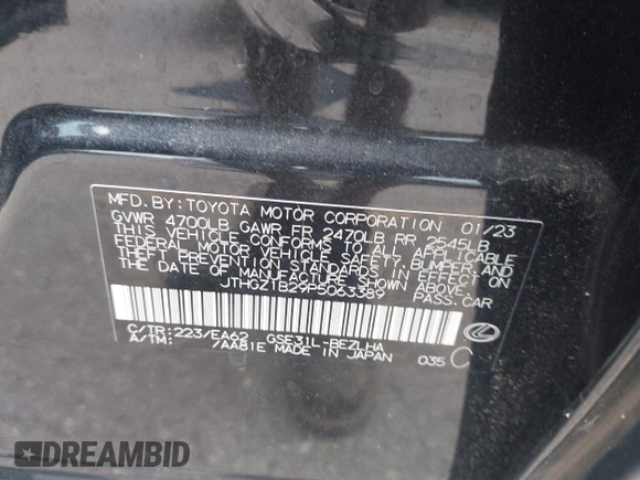2023 Lexus IS 350 F Sport with VIN JTHGZ1B29P5063389, listed as a IAAI auction lot 42561231 with 10,285 mi miles and . Bid and sale history available at DreamBid. Image 9.