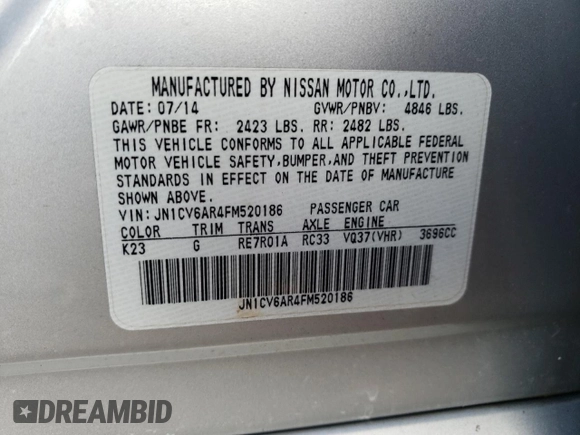 2015 Infiniti Q40 with VIN JN1CV6AR4FM520186, listed as a Copart auction lot 87392404 with 67,775 mi miles and Salvage Title. Bid and sale history available at DreamBid. Image 14.