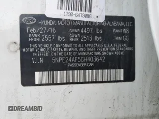 2016 Hyundai Sonata SE with VIN 5NPE24AF5GH403642, listed as a Copart auction lot 55575015 with 147,462 mi miles and Salvage Title. Bid and sale history available at carsss.com. Image 12.