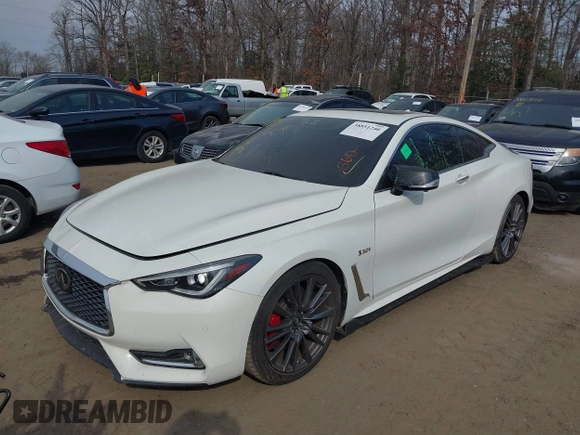 2017 Infiniti Q60 Red Sport 400 with VIN JN1FV7EK6HM610863, listed as a IAAI auction lot 40101142 with 52,406 mi miles and . Bid and sale history available at carsss.com. Image 2.