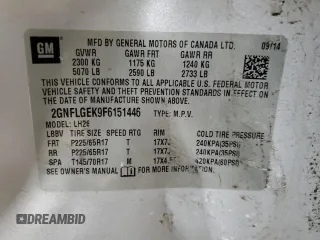 2015 Chevrolet Equinox LT with VIN 2GNFLGEK9F6151446, listed as a Copart auction lot 45328585 with 0 mi miles and Clean Title. Bid and sale history available at carsss.com. Image 13.