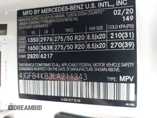 2020 Mercedes-Benz GLE 350 with VIN 4JGFB4KB3LA211343, listed as a IAAI auction lot 42712925 with 51,093 mi miles and . Bid and sale history available at DreamBid. Image 9.