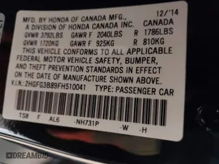 2015 Honda Civic Coupe EX with VIN 2HGFG3B89FH510041, listed as a IAAI auction lot 41666470 with 129,196 mi miles. Bid and sale history available at carsss.com. Image 9.