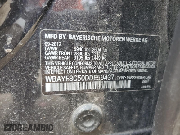 2013 BMW 7 Series 750Li xDrive с VIN WBAYF8C50DDE59437, выставлен на аукционе Copart как лот 60775835 с пробегом 141 531 миль миль и Чистый • Clean title. История ставок и продаж доступна на DreamBid. Изображение 12.