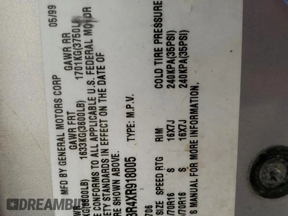 1999 GMC Denali z VIN 1GKEK13R4XR918005, wystawiony jako Copart lot #74964184 z przebiegiem 206 584 mil mil oraz Nie do naprawy. Historia ofert i sprzedaży dostępna na DreamBid. Obrazek 13.
