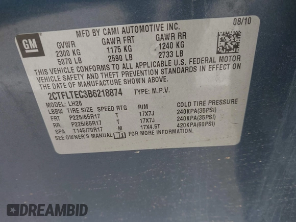 2011 GMC Terrain SLE-2 z VIN 2CTFLTEC3B6218874, wystawiony jako IAAI lot #42531129 z przebiegiem 170 300 mil mil oraz . Historia ofert i sprzedaży dostępna na DreamBid. Obrazek 9.