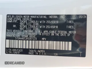 2024 Toyota Highlander XLE z VIN 5TDAAAB53RS061224, wystawiony jako Copart lot #52572945 z przebiegiem 15 604 mil mil oraz Szkoda całkowita • Salvage title. Historia ofert i sprzedaży dostępna na DreamBid. Obrazek 15.