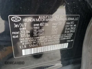 2017 Hyundai Santa Fe 2.4L z VIN 5NMZT3LB6HH040009, wystawiony jako Copart lot #58953685 z przebiegiem 161 455 mil mil oraz Szkoda całkowita • Salvage title. Historia ofert i sprzedaży dostępna na DreamBid. Obrazek 14.