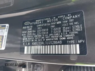 2020 Hyundai Tucson Sport с VIN KM8J33AL1LU128648, выставлен на аукционе IAAI как лот 41476040 с пробегом 66 526 миль миль и . История ставок и продаж доступна на DreamBid. Изображение 9.
