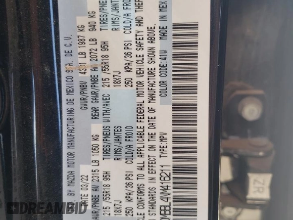 2022 Mazda CX-30 S Select with VIN 3MVDMBBL4NM416211, listed as a Copart auction lot 54527855 with 28,457 mi miles and Salvage Title. Bid and sale history available at DreamBid. Image 14.