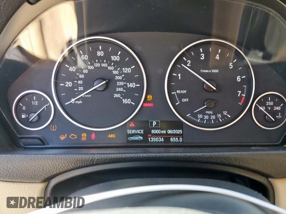 2015 BMW 3 Series 320i with VIN WBA3B1C5XFP831703, listed as a Copart auction lot 57561155 with 135,034 mi miles and Salvage title. Bid and sale history available at DreamBid. Image 9.