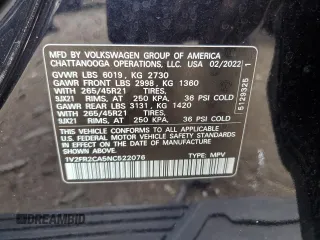 2022 Volkswagen Atlas SEL Premium R-Line with VIN 1V2FR2CA5NC522076, listed as a Copart auction lot 55854025 with 39,494 mi miles and Salvage title. Bid and sale history available at DreamBid. Image 13.