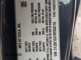 2024 Tesla Model 3 with VIN 5YJ3E1EA7RF858716, listed as a Copart auction lot 49809325 with 9,936 mi miles and Non Repairable. Bid and sale history available at DreamBid. Image 12.