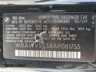 2010 BMW 3 Series with VIN WBAWV5C58AP081755, listed as a Copart auction lot 52873655 with 312,063 mi miles and Salvage title. Bid and sale history available at DreamBid. Image 12.