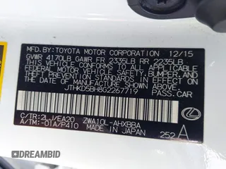 2016 Lexus CT 200h with VIN JTHKD5BH8G2267719, listed as a IAAI auction lot 41445010 with 73,287 mi miles and . Bid and sale history available at DreamBid. Image 9.