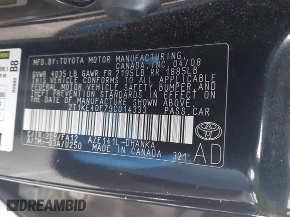 2009 Toyota Matrix S с VIN 2T1KE40E79C014333, выставлен на аукционе IAAI как лот 42207936 с пробегом 186 376 миль миль и . История ставок и продаж доступна на DreamBid. Изображение 9.