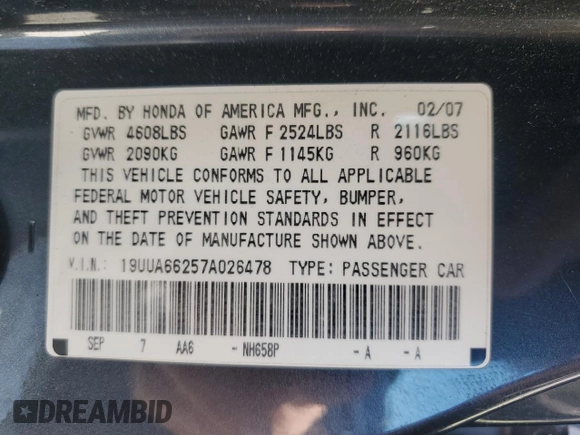 2007 Acura TL with VIN 19UUA66257A026478, listed as a Copart auction lot 50814855 with 226,691 mi miles and Salvage Title. Bid and sale history available at carsss.com. Image 12.