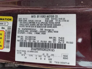 2013 Ford Fusion Titanium with VIN 3FA6P0K9XDR324165, listed as a IAAI auction lot 42068565 with 147,330 mi miles and . Bid and sale history available at DreamBid. Image 9.