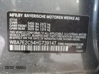 2017 BMW 7 Series 740i with VIN WBA7E2C54HG739147, listed as a Copart auction lot 67661374 with 0 mi miles and Clean Title. Bid and sale history available at carsss.com. Image 12.