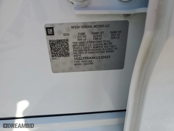 2019 Chevrolet Impala LT with VIN 1G11Z5SAXKU132023, listed as a Copart auction lot 50607955 with NaN miles and Clean Title. Bid and sale history available at carsss.com. Image 12.