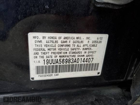 2003 Acura TL Type S w/Navigation System with VIN 19UUA56983A014407, listed as a Copart auction lot 43801225 with 116,004 mi miles and Salvage Title. Bid and sale history available at carsss.com. Image 12.