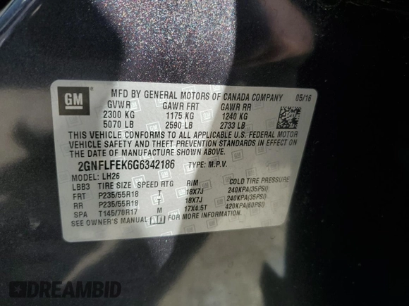 2016 Chevrolet Equinox LT z VIN 2GNFLFEK6G6342186, wystawiony jako Copart lot #69236184 z przebiegiem 57 488 mil mil oraz Szkoda całkowita • Salvage title. Historia ofert i sprzedaży dostępna na DreamBid. Obrazek 12.