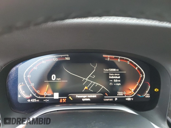 2020 BMW 7 Series 740i with VIN WBA7T2C07LGL17103, listed as a Copart auction lot 54065375 with 53,598 mi miles and Salvage Title. Bid and sale history available at carsss.com. Image 9.