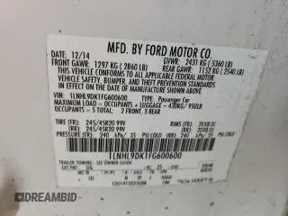 2015 Lincoln MKS with VIN 1LNHL9DK1FG600600, listed as a Copart auction lot 85539154 with 146,374 mi miles and Salvage Title. Bid and sale history available at carsss.com. Image 12.