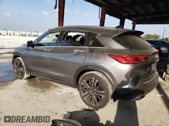 2021 Infiniti QX50 LUXE with VIN 3PCAJ5BA3MF106762, listed as a Copart auction lot 43693113 with 19,382 mi miles. Bid and sale history available at carsss.com. Image 2.