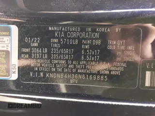 2022 Kia Carnival LXS with VIN KNDNB4H36N6169885, listed as a IAAI auction lot 41824382 with 85,665 mi miles. Bid and sale history available at carsss.com. Image 9.