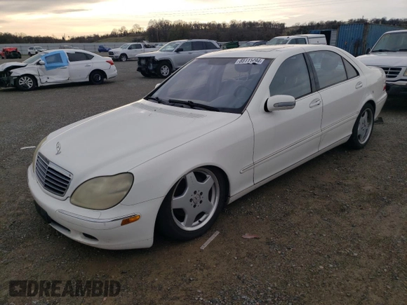 2002 Mercedes-Benz S-Class 5.0L with VIN WDBNG75J42A286054, listed as a Copart auction lot 85111494 with 0 mi miles and Salvage Title. Bid and sale history available at carsss.com. Image 1.