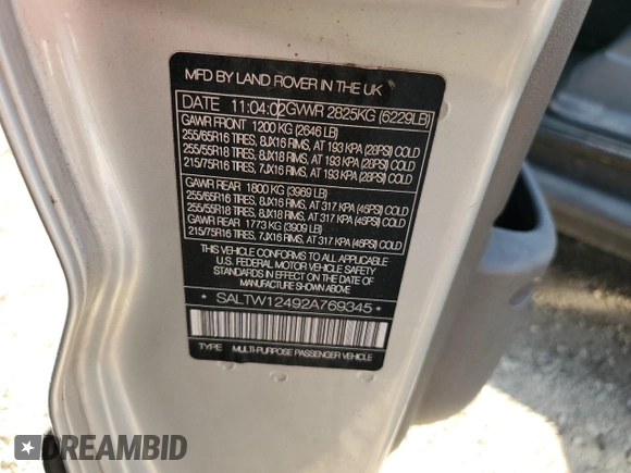 2002 Land Rover Discovery with VIN SALTW12492A769345, listed as a Copart auction lot 68022864 with Not Provided miles and Salvage Title. Bid and sale history available at DreamBid. Image 12.