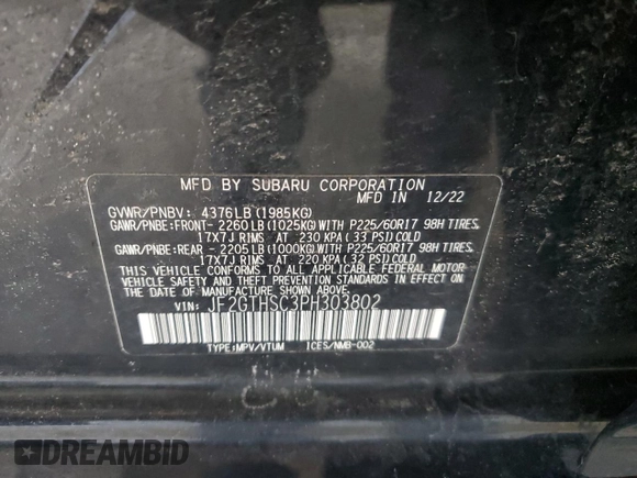 2023 Subaru Crosstrek Special Sports с VIN JF2GTHSC3PH303802, выставлен на аукционе Copart как лот 48541315 с пробегом 34 472 миль миль и Списание • Salvage title. История ставок и продаж доступна на DreamBid. Изображение 13.
