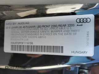 2015 Audi A3 2.0T Premium Plus with VIN WAUEFGFF3F1116155, listed as a Copart auction lot 53770663 with 75,584 mi miles. Bid and sale history available at carsss.com. Image 13.