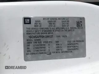 2017 Chevrolet Express Cargo z VIN 1GCWGAFF6H1344137, wystawiony jako IAAI lot #41350780 z przebiegiem 106 207 mil mil oraz . Historia ofert i sprzedaży dostępna na DreamBid. Obrazek 9.