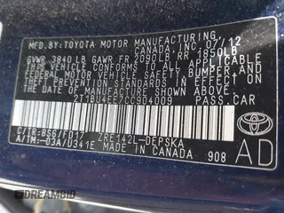 2012 Toyota Corolla L with VIN 2T1BU4EE7CC904009, listed as a IAAI auction lot 42084020 with 155,925 mi miles. Bid and sale history available at carsss.com. Image 9.