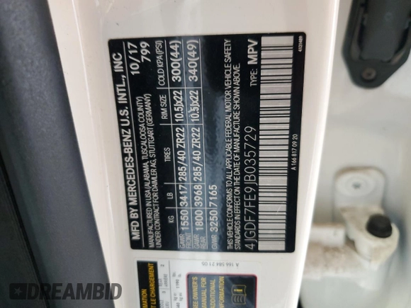 2018 Mercedes-Benz GLS 63 AMG with VIN 4JGDF7FE9JB035729, listed as a Copart auction lot 63685195 with 89,958 mi miles and Salvage title. Bid and sale history available at DreamBid. Image 13.