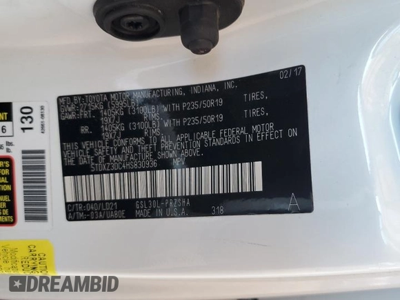 2017 Toyota Sienna SE with VIN 5TDXZ3DC4HS830936, listed as a Copart auction lot 62111205 with 154,665 mi miles and Salvage title. Bid and sale history available at DreamBid. Image 14.