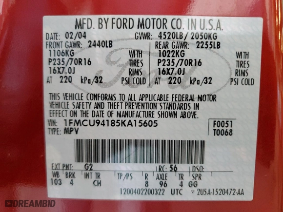2005 Ford Escape Limited with VIN 1FMCU94185KA15605, listed as a Copart auction lot 48377145 with 149,388 mi miles and Clean Title. Bid and sale history available at carsss.com. Image 14.