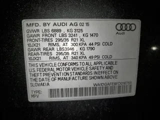 2015 Audi Q7 3.0T S line Prestige with VIN WA1DGAFE8FD016755, listed as a Copart auction lot 60814902 with 104,616 mi miles. Bid and sale history available at carsss.com. Image 10.
