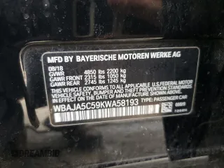 2019 BMW 5 Series 530i with VIN WBAJA5C59KWA58193, listed as a Copart auction lot 44623275 with 115,573 mi miles and Salvage Title. Bid and sale history available at DreamBid. Image 12.