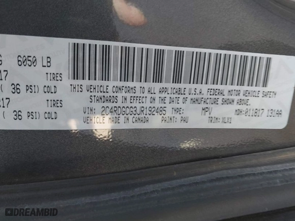 2018 Dodge Grand Caravan SXT with VIN 2C4RDGCG3JR192485, listed as a IAAI auction lot 41738911 with 135,100 mi miles. Bid and sale history available at carsss.com. Image 9.