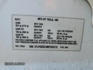 2021 Tesla Model Y Long Range with VIN 5YJYGDEE4MF204219, listed as a Copart auction lot 47429865 with 92,821 mi miles and Salvage Title. Bid and sale history available at DreamBid. Image 12.