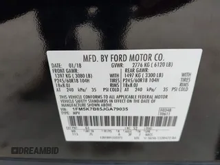 2018 Ford Explorer with VIN 1FM5K7B85JGA79035, listed as a IAAI auction lot 41586607 with 52,388 mi miles and . Bid and sale history available at DreamBid. Image 9.