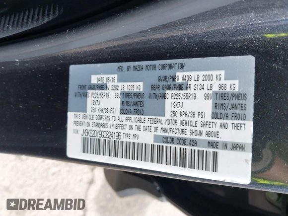 2016 Mazda CX-5 Grand Touring with VIN JM3KE2DY9G0824196, listed as a IAAI auction lot 41801887 with 88,625 mi miles. Bid and sale history available at carsss.com. Image 9.