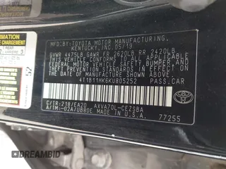 2019 Toyota Camry LE z VIN 4T1B11HK6KU805252, wystawiony jako IAAI lot #41787833 z przebiegiem 85 196 mil mil oraz . Historia ofert i sprzedaży dostępna na DreamBid. Obrazek 9.