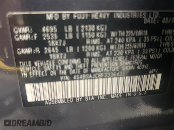 2015 Subaru Outback Limited z VIN 4S4BSAJC8F3336435, wystawiony jako Copart lot #57523885 z przebiegiem 96 025 mil mil oraz Szkoda całkowita • Salvage title. Historia ofert i sprzedaży dostępna na DreamBid. Obrazek 10.