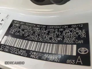 2012 Toyota Prius Two with VIN JTDZN3EU5C3104363, listed as a IAAI auction lot 42103392 with 384,667 mi miles and . Bid and sale history available at DreamBid. Image 9.