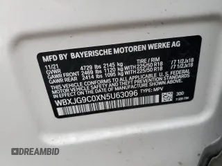 2022 BMW X1 xDrive28i with VIN WBXJG9C0XN5U63096, listed as a Copart auction lot 79253954 with 17,311 mi miles and Salvage Title. Bid and sale history available at carsss.com. Image 16.