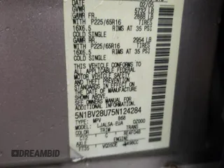2005 Nissan Quest SL with VIN 5N1BV28U75N124284, listed as a Copart auction lot 78044474 with 214,388 mi miles and Salvage Title. Bid and sale history available at carsss.com. Image 13.